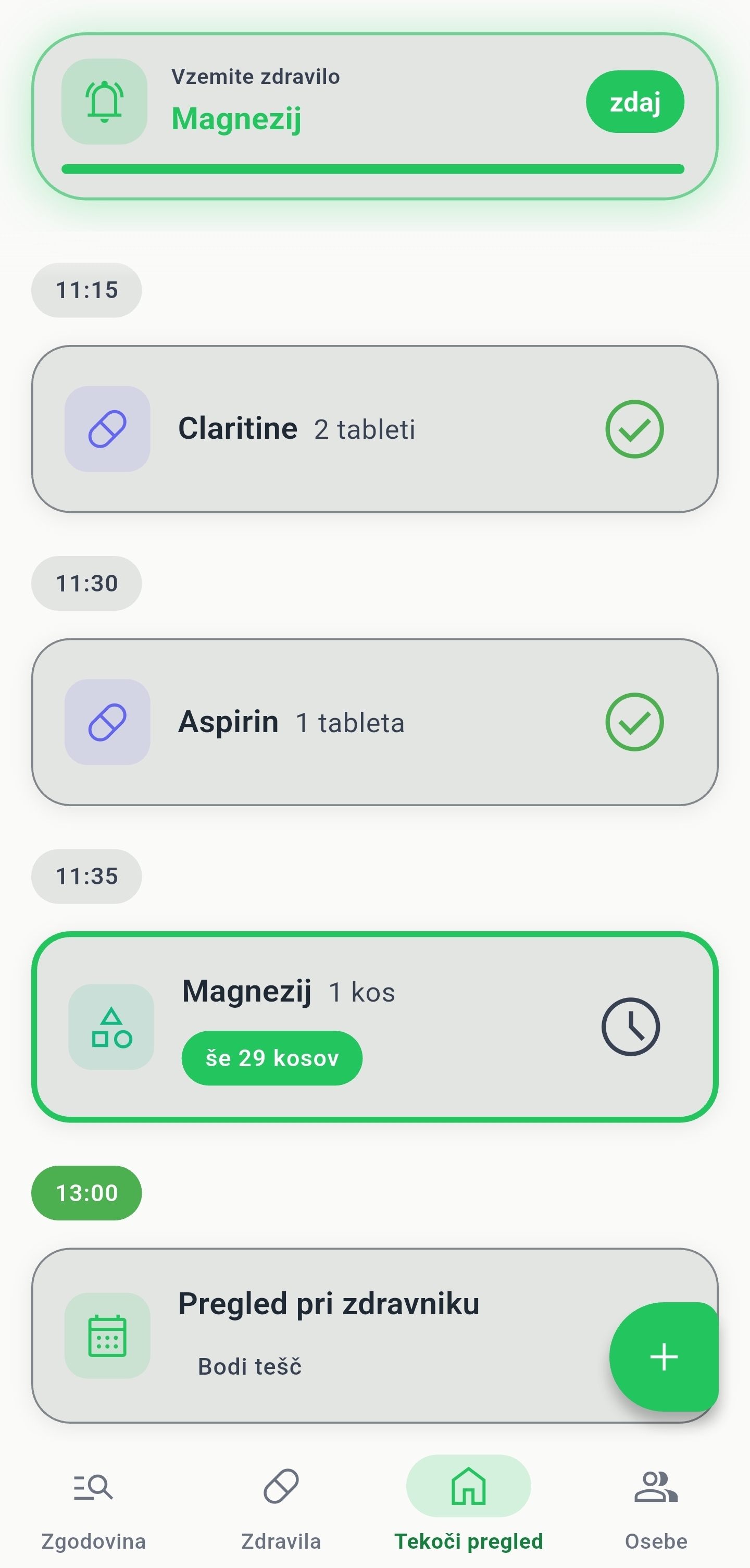 Lekec app, tekoči pregled